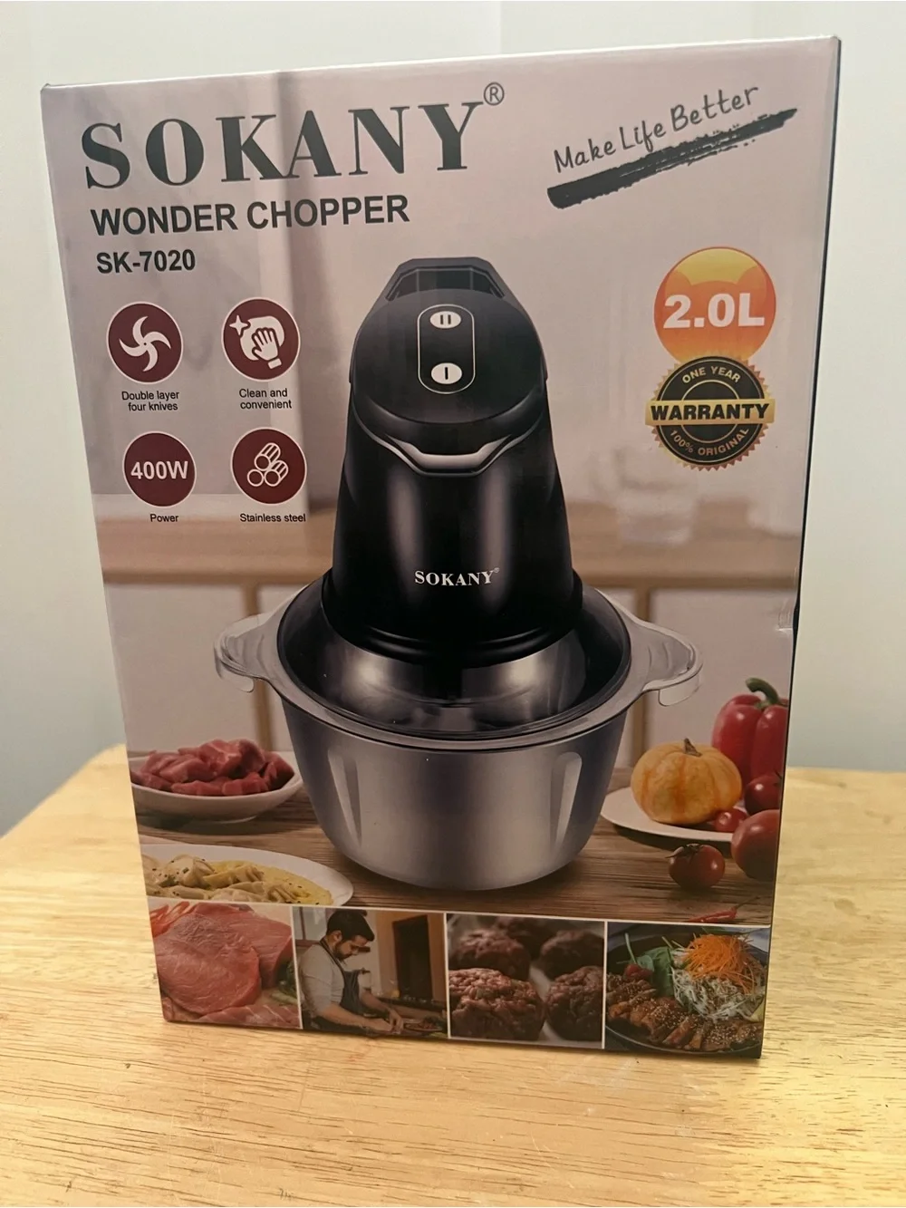 Stainless Steel Electric Meat Grinder & Food Chopper - 2 Bowls (2L+O.7L)